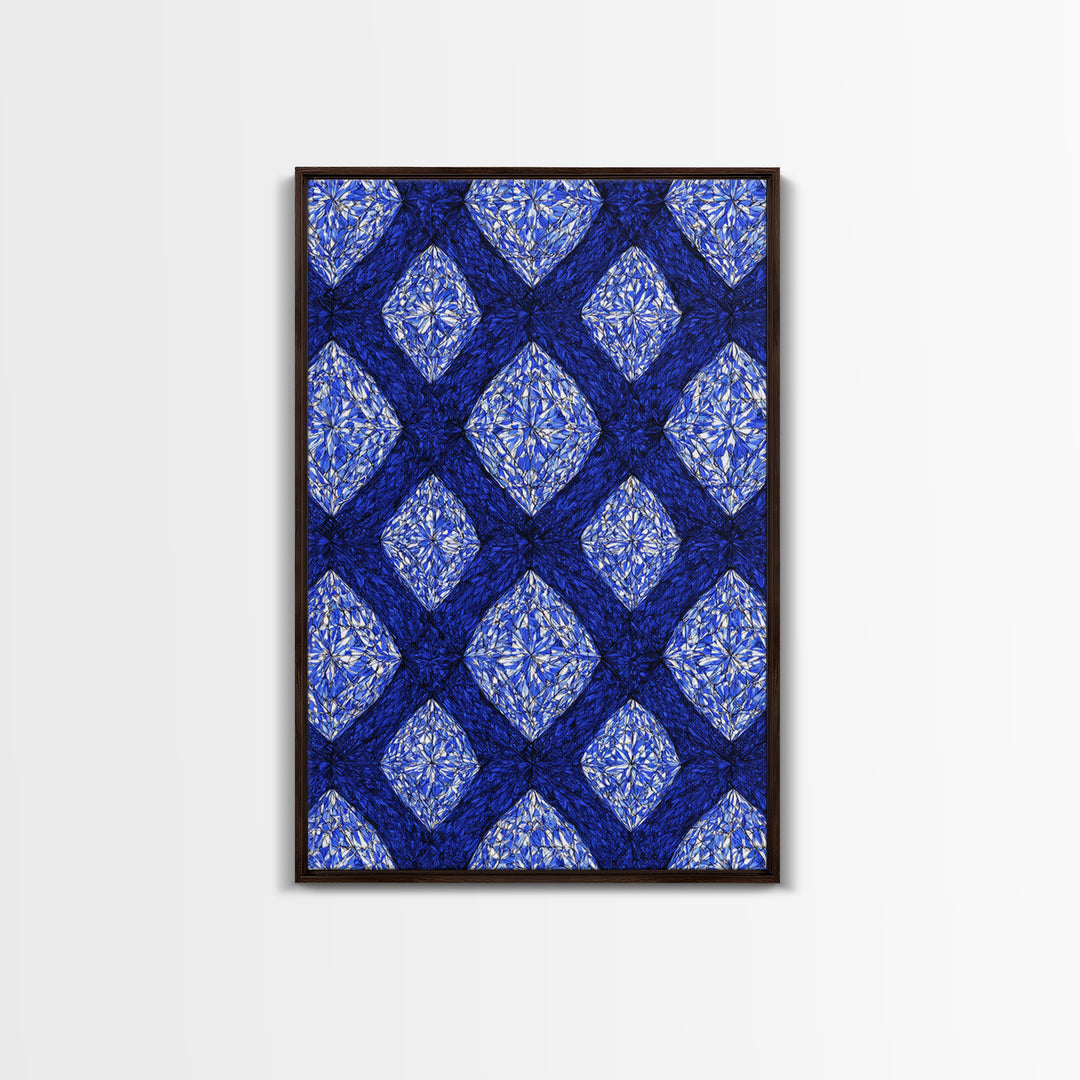 Blue Crystal Diamond Pattern Canvas Print, Geometric Wall Art, Modern Abstract Decor, Bold Blue Office And Bedroom Art Print