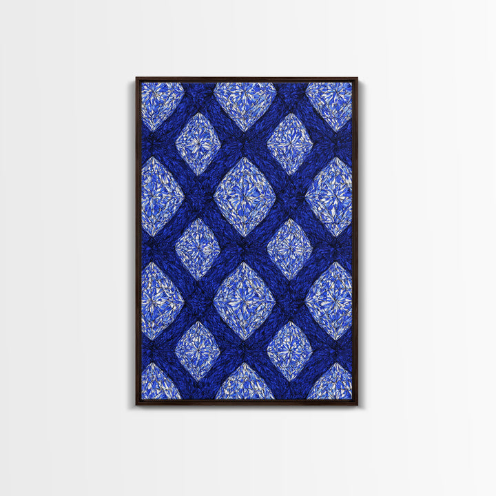 Blue Crystal Diamond Pattern Canvas Print, Geometric Wall Art, Modern Abstract Decor, Bold Blue Office And Bedroom Art Print