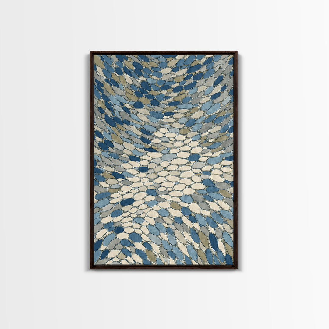 Blue Beige Mosaic Vortex Canvas Print, Midcentury Modern Abstract Art, Geometric Wall Decor, Optical Pattern Home Art Print