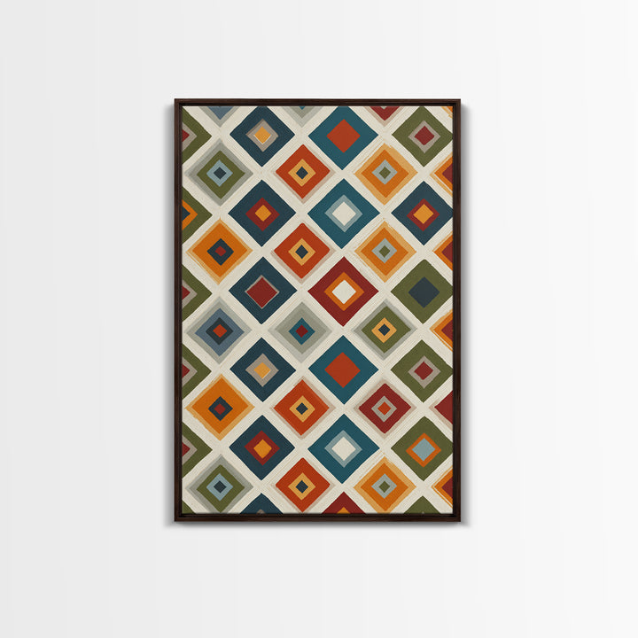 Retro Diamond Tile Pattern Wall Art, Midcentury Modern Decor, Geometric Canvas Print, Earth Tone MCM Gallery Wall Decor Print