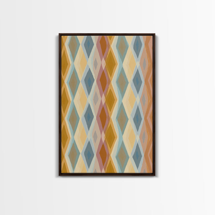 Pastel Argyle Diamond Pattern Wall Art, Mid Century Modern Geometric Print, Retro Abstract Decor, Mustard Blue Canvas Home Decor