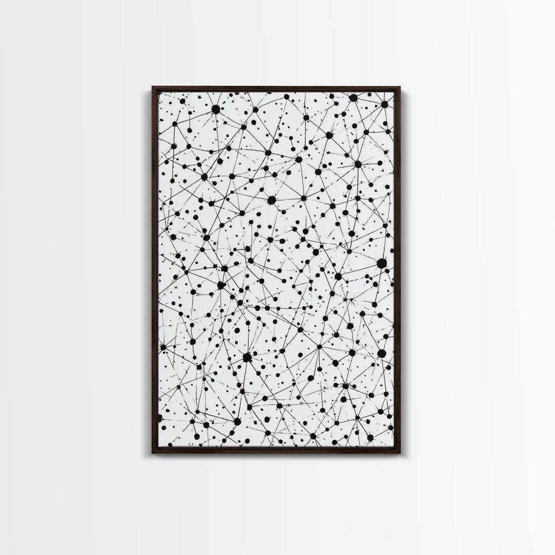 Black Atomic Dot Network Wall Art, Midcentury Modern Geometric Abstract Print, Minimal Black White Monochrome Home Office Decor
