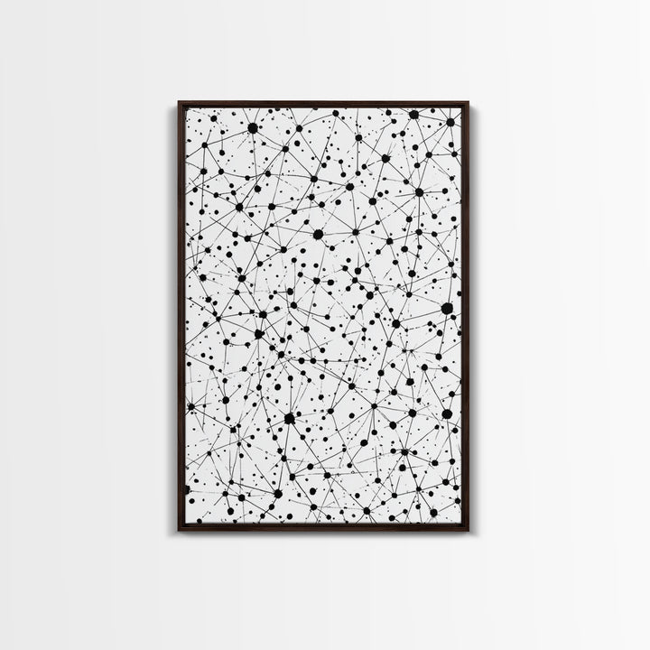 Black Atomic Dot Network Wall Art, Midcentury Modern Geometric Abstract Print, Minimal Black White Monochrome Home Office Decor