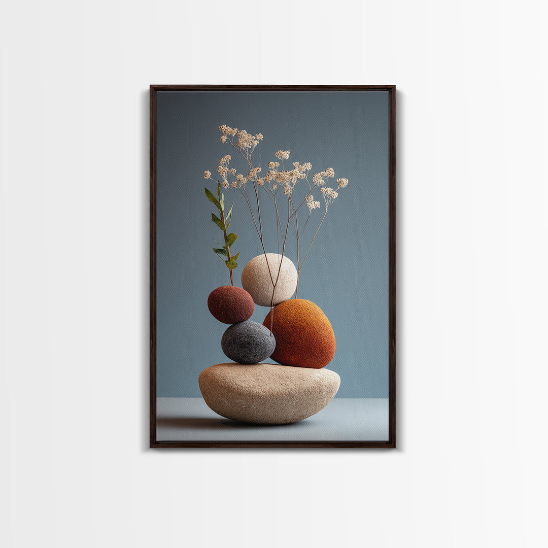 Balanced Pebble Vase With Dried Flowers Wall Art, Modern Home Decor, Scandinavian Art Print, Minimalist Neutral Bedroom Decor