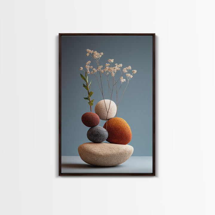 Balanced Pebble Vase With Dried Flowers Wall Art, Modern Home Decor, Scandinavian Art Print, Minimalist Neutral Bedroom Decor