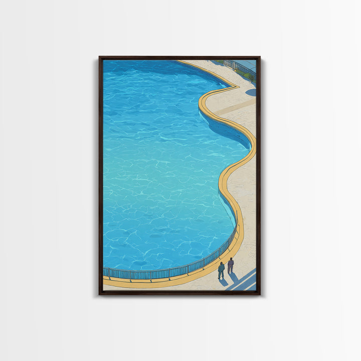 Curved Blue Swimming Pool Wall Art, Midcentury Modern Coastal Resort Print, Minimal Summer Travel Living Room Home Decor