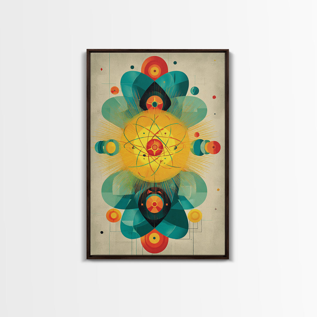 Atomic Flower Geometry Canvas Print, Midcentury Modern Abstract Art, Colorful Geometric Wall Decor, Retro Bauhaus Poster
