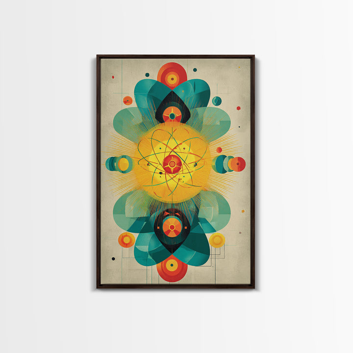 Atomic Flower Geometry Canvas Print, Midcentury Modern Abstract Art, Colorful Geometric Wall Decor, Retro Bauhaus Poster