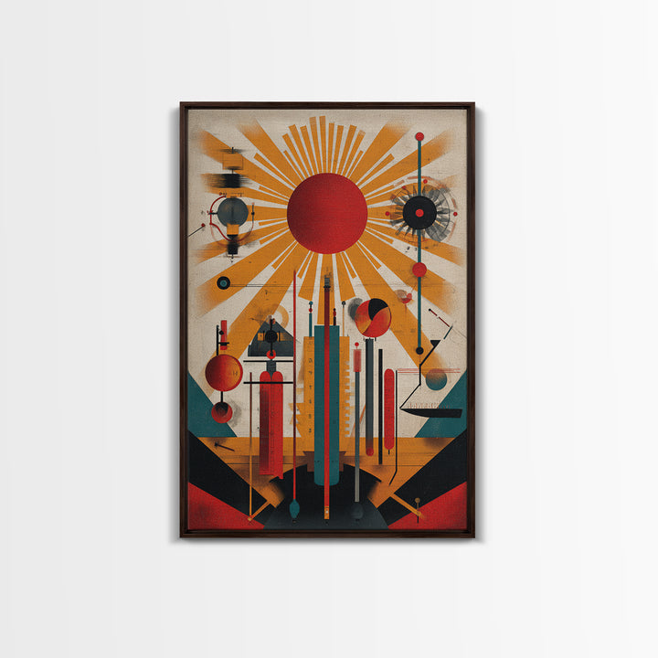 Red Sunburst Machine Wall Art, Midcentury Modern Abstract Poster, Bauhaus Geometric Print, Atomic Retro Office Decor Gift
