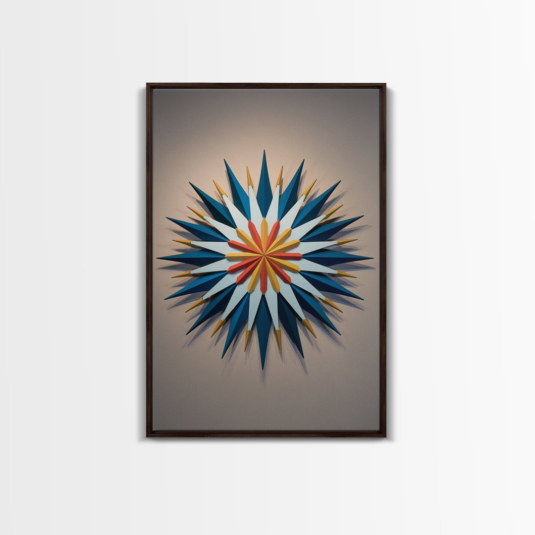 Atomic Starburst Wall Sculpture Wall Art, Midcentury Modern Decor, Geometric MCM Artwork, Navy Gold Canvas Print Retro Poster