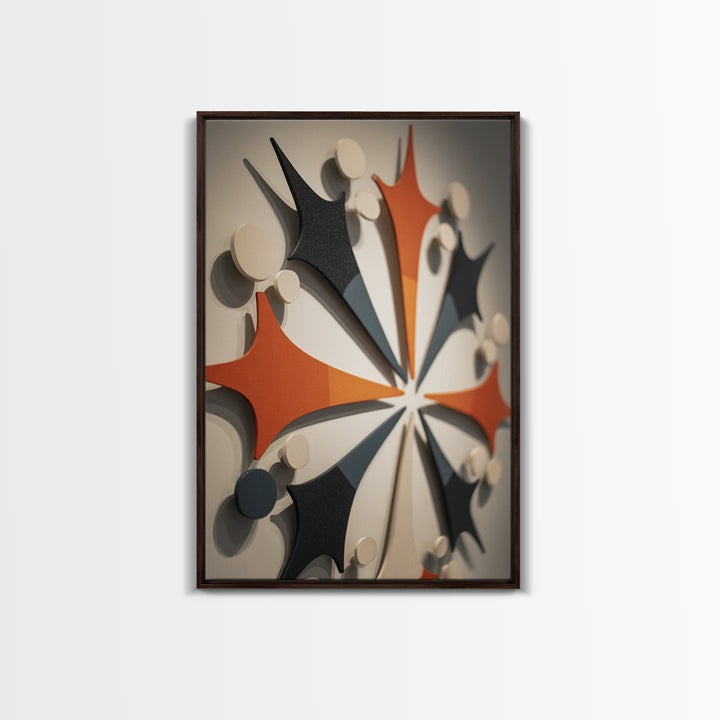 Orange Black Atomic Boomerang Wall Art, Midcentury Modern Decor, Geometric Retro Sculpture Canvas Print, MCM Gallery Poster
