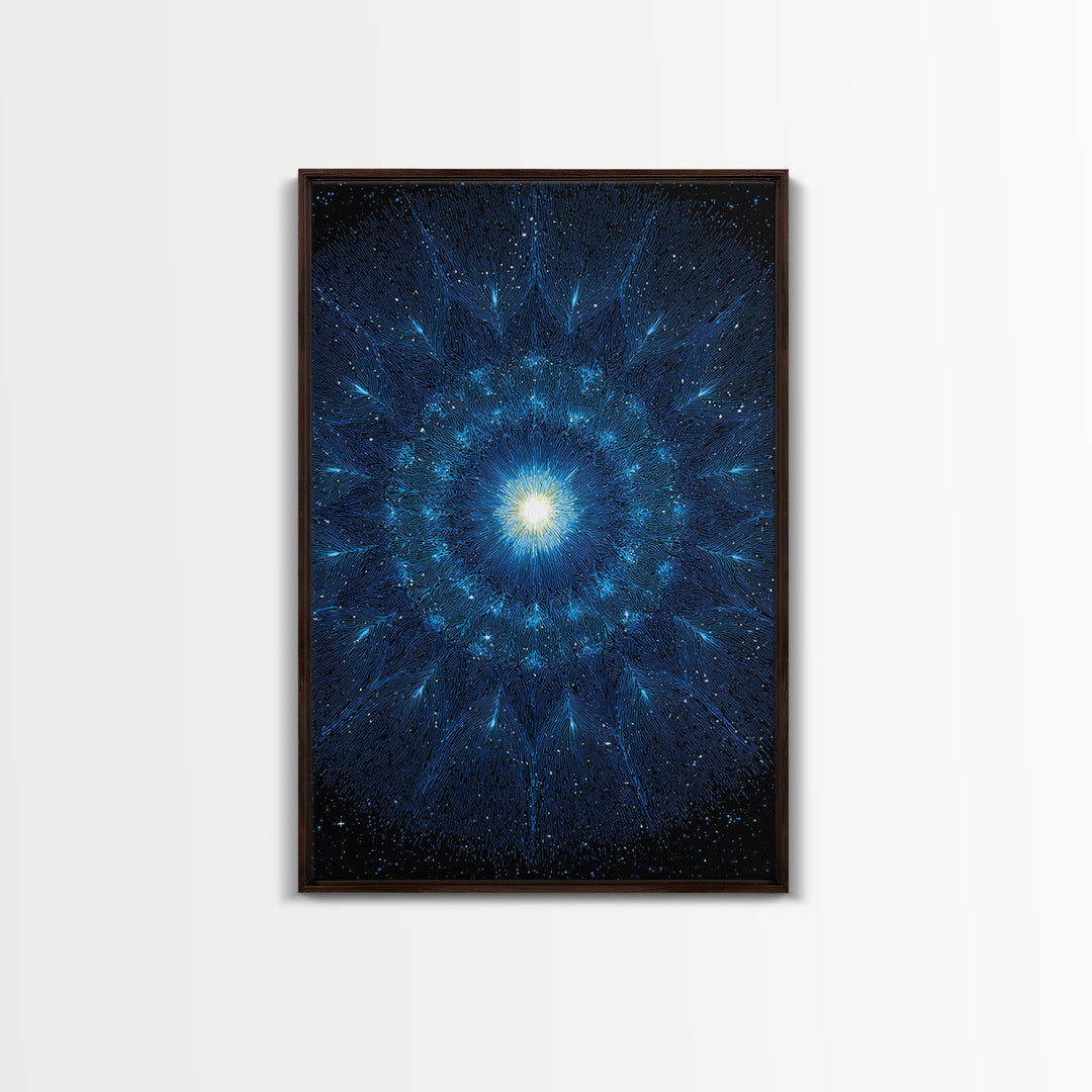Blue Cosmic Starburst Abstract Wall Art, Modern Digital Art Print, Space Abstract Art, Galaxy Statement Blue Canvas Print