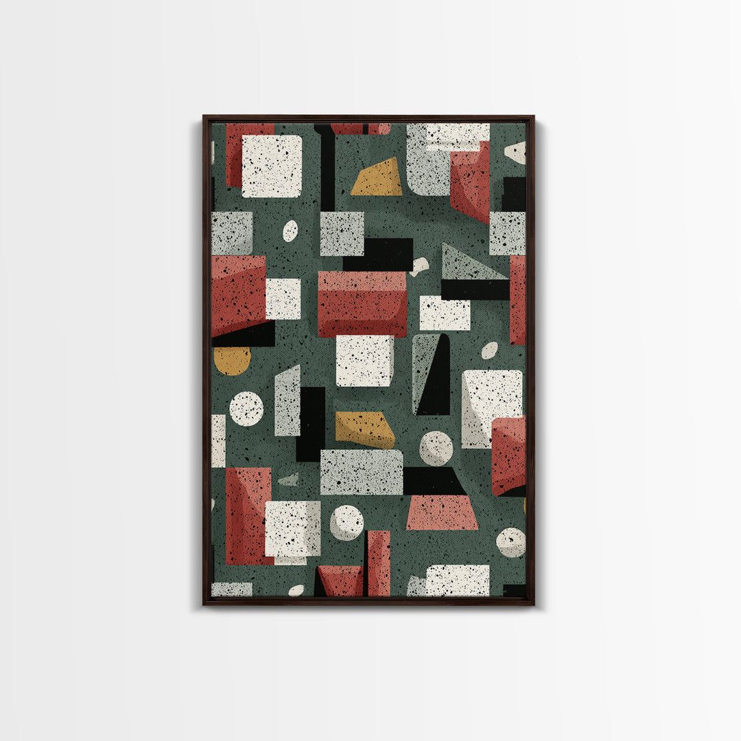 Sage Red Black Geometric Blocks Canvas Print, Midcentury Modern Abstract Art, Bauhaus Retro Office And Living Room Decor