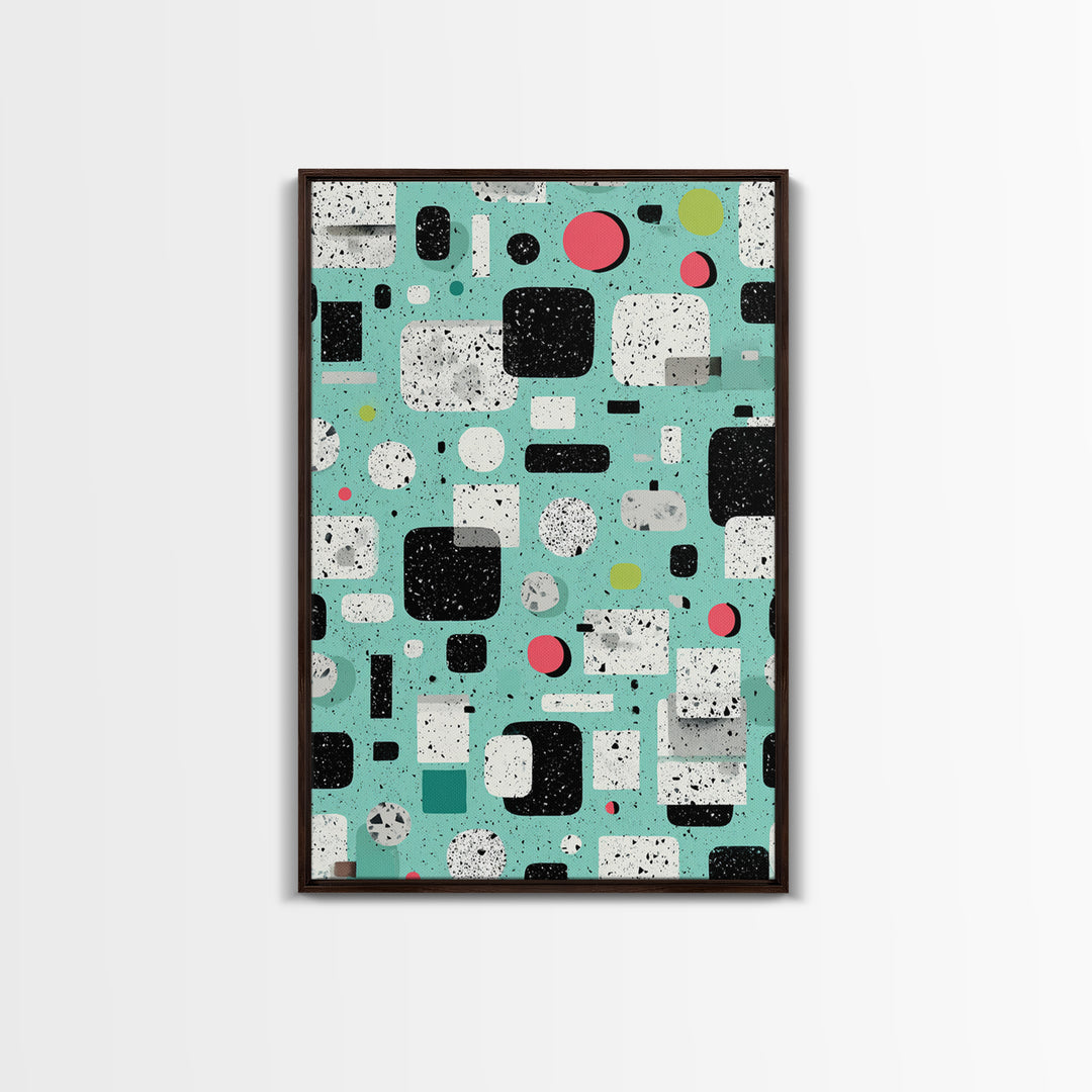 Mint Atomic Rounded Rectangle Pattern Wall Art, Midcentury Modern Abstract Print, Retro Geometric Office Living Room Decor
