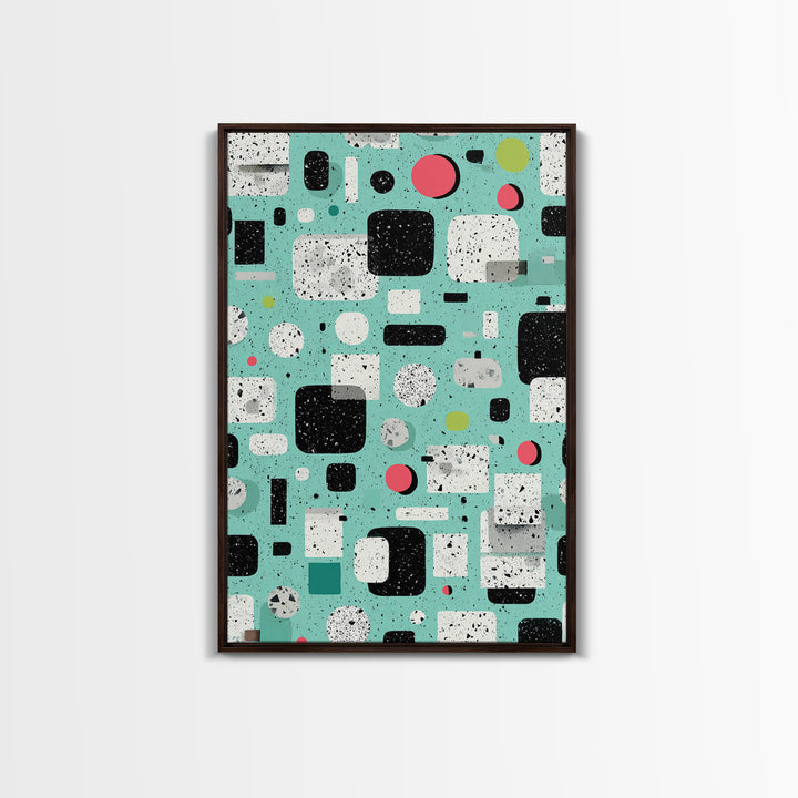 Mint Atomic Rounded Rectangle Pattern Wall Art, Midcentury Modern Abstract Print, Retro Geometric Office Living Room Decor