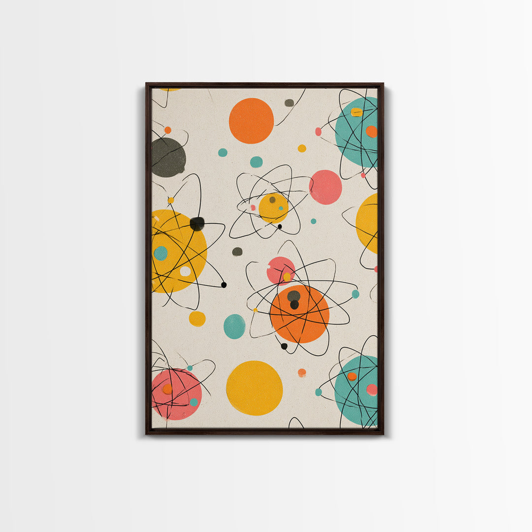 Atomic Orbit Circles And Planets Canvas Print, Midcentury Modern Wall Art, Retro Space Age Abstract Nursery Home Decor Poster