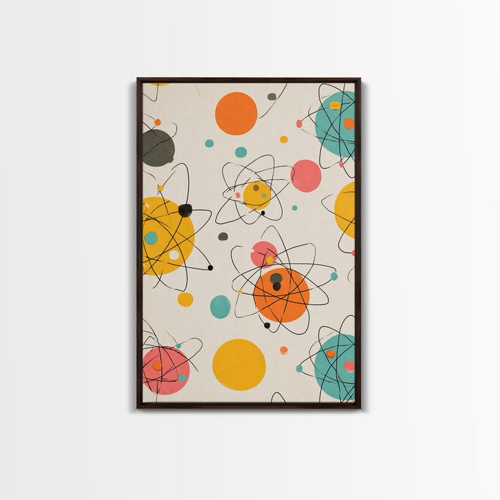 Atomic Orbit Circles And Planets Canvas Print, Midcentury Modern Wall Art, Retro Space Age Abstract Nursery Home Decor Poster