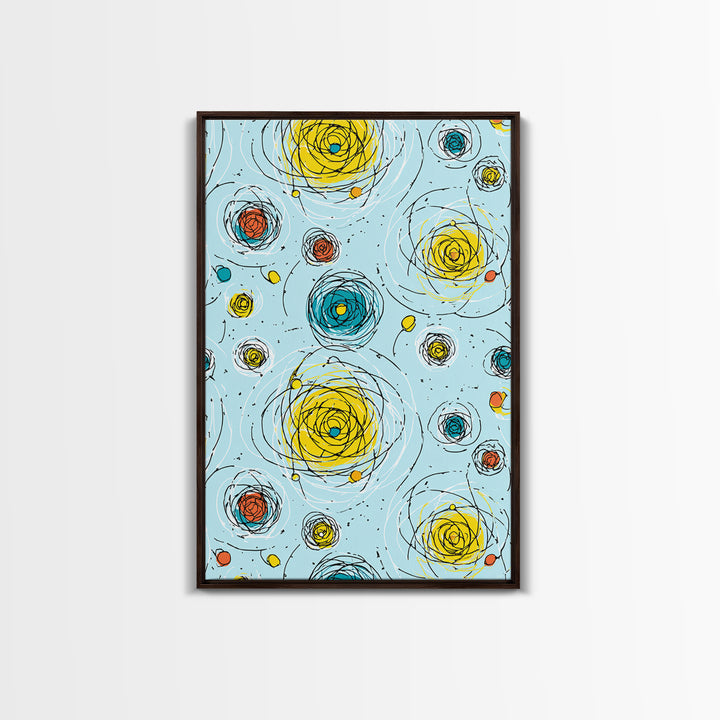 Scribble Spiral Circles On Sky Blue Wall Art, Midcentury Modern Abstract Print, Playful Colorful Geometric Office Home Decor