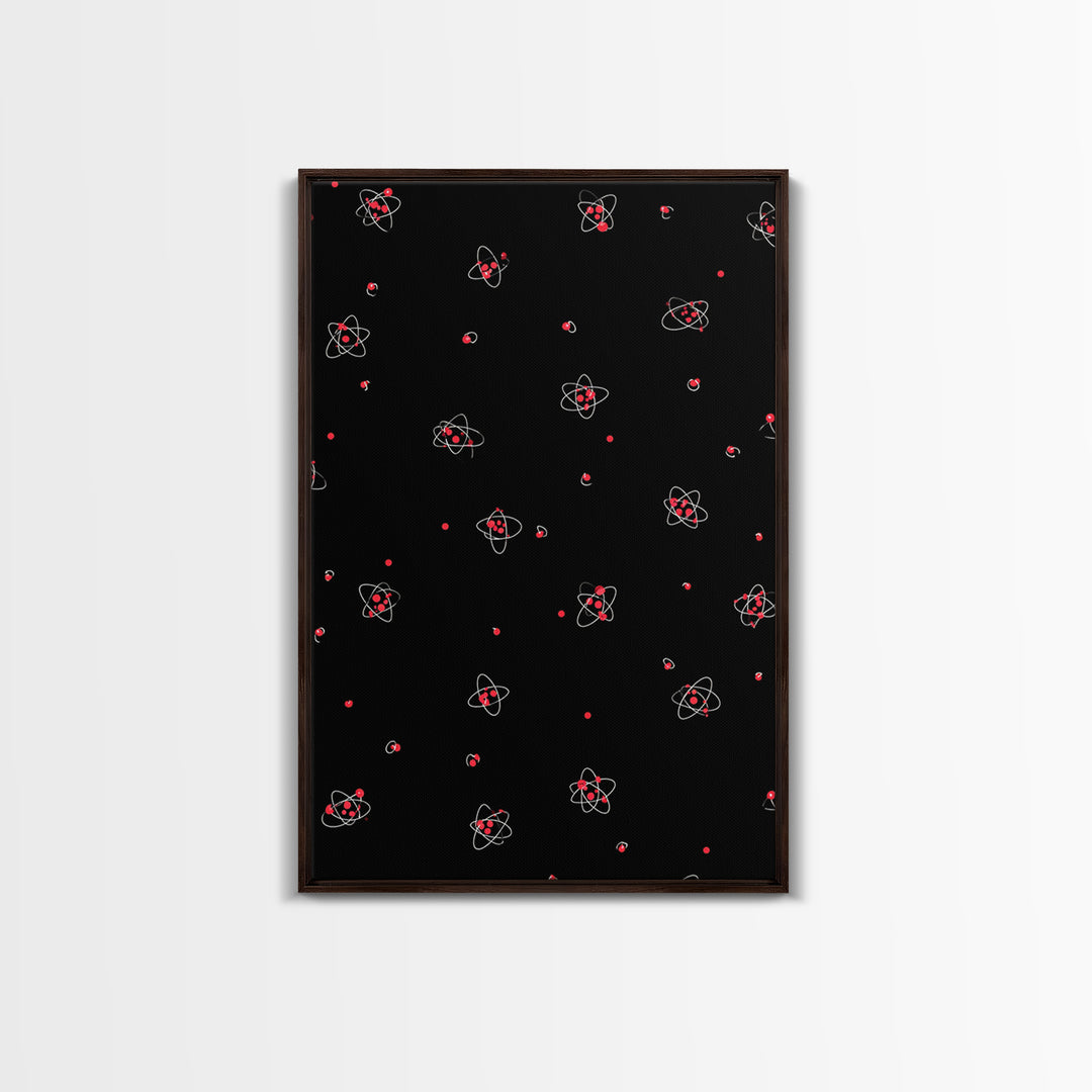 Tiny Red Atomic Dots On Black Canvas Print, Midcentury Modern Art, Retro Science Poster, Space Abstract Wall Decor, MCM Gift
