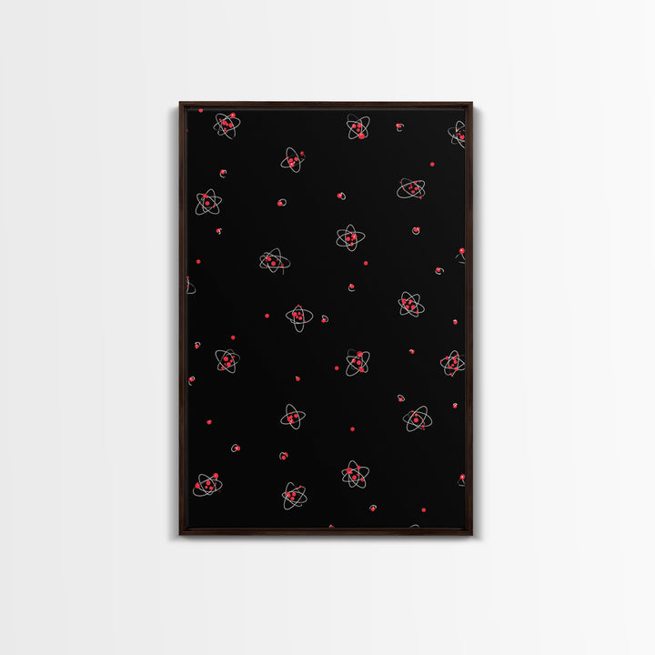 Tiny Red Atomic Dots On Black Canvas Print, Midcentury Modern Art, Retro Science Poster, Space Abstract Wall Decor, MCM Gift