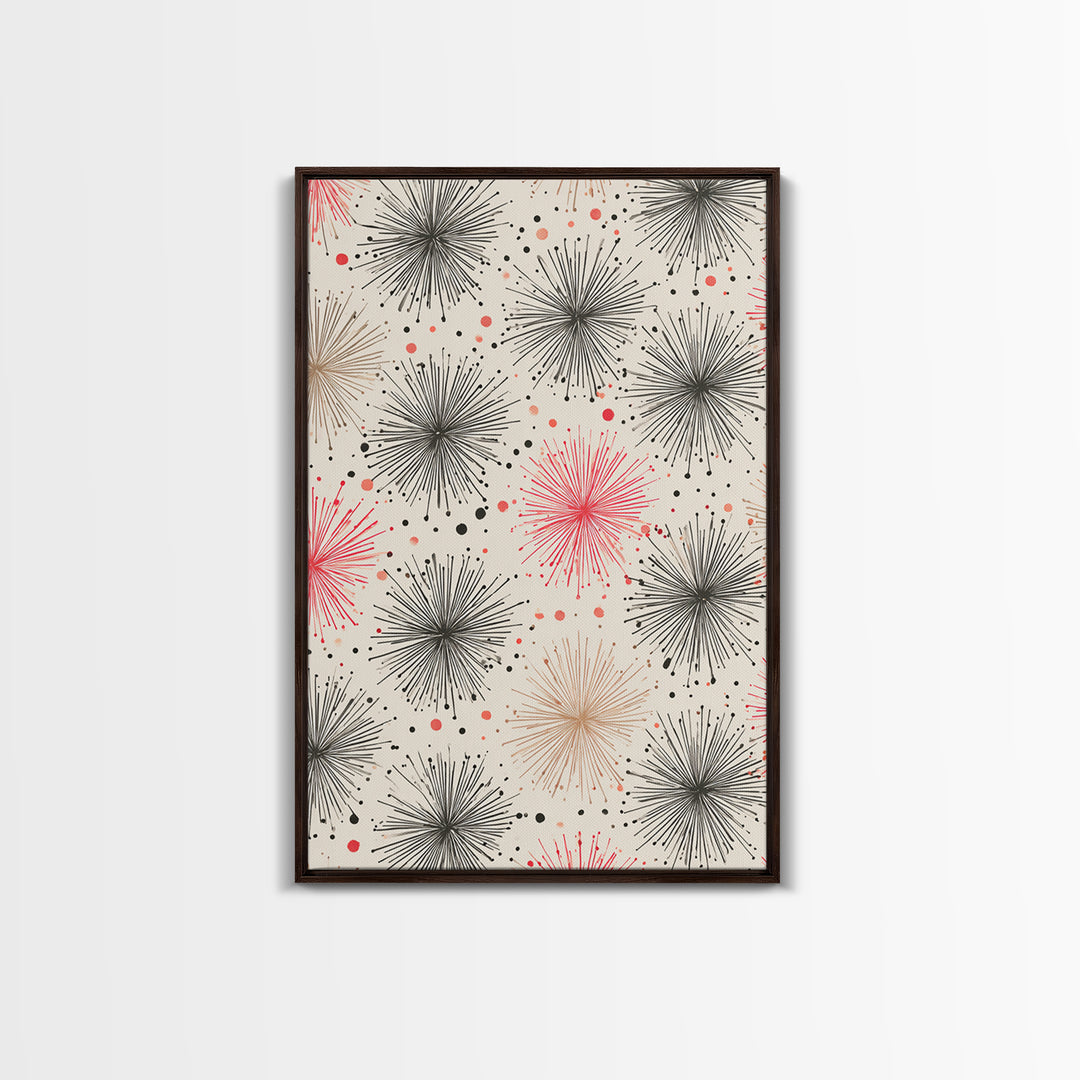 Pink Gray Atomic Starburst Pattern Canvas Print, Midcentury Modern Art, Retro Wall Art, Minimalist Nursery Decor, MCM Gift