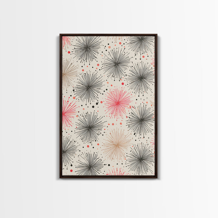 Pink Gray Atomic Starburst Pattern Canvas Print, Midcentury Modern Art, Retro Wall Art, Minimalist Nursery Decor, MCM Gift