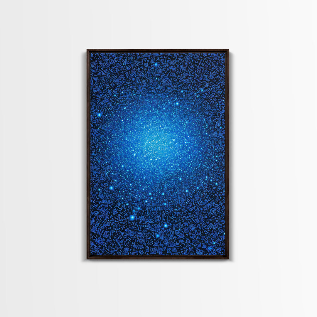Blue Data Star Field And Cosmic Glyphs Canvas Print, Modern Abstract Wall Art, Futuristic Space Poster, Office Decor Gift