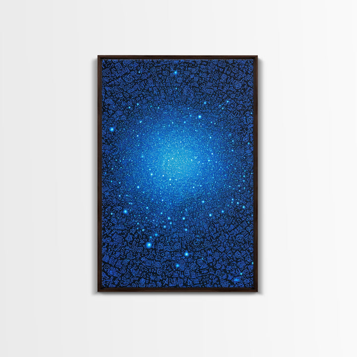 Blue Data Star Field And Cosmic Glyphs Canvas Print, Modern Abstract Wall Art, Futuristic Space Poster, Office Decor Gift