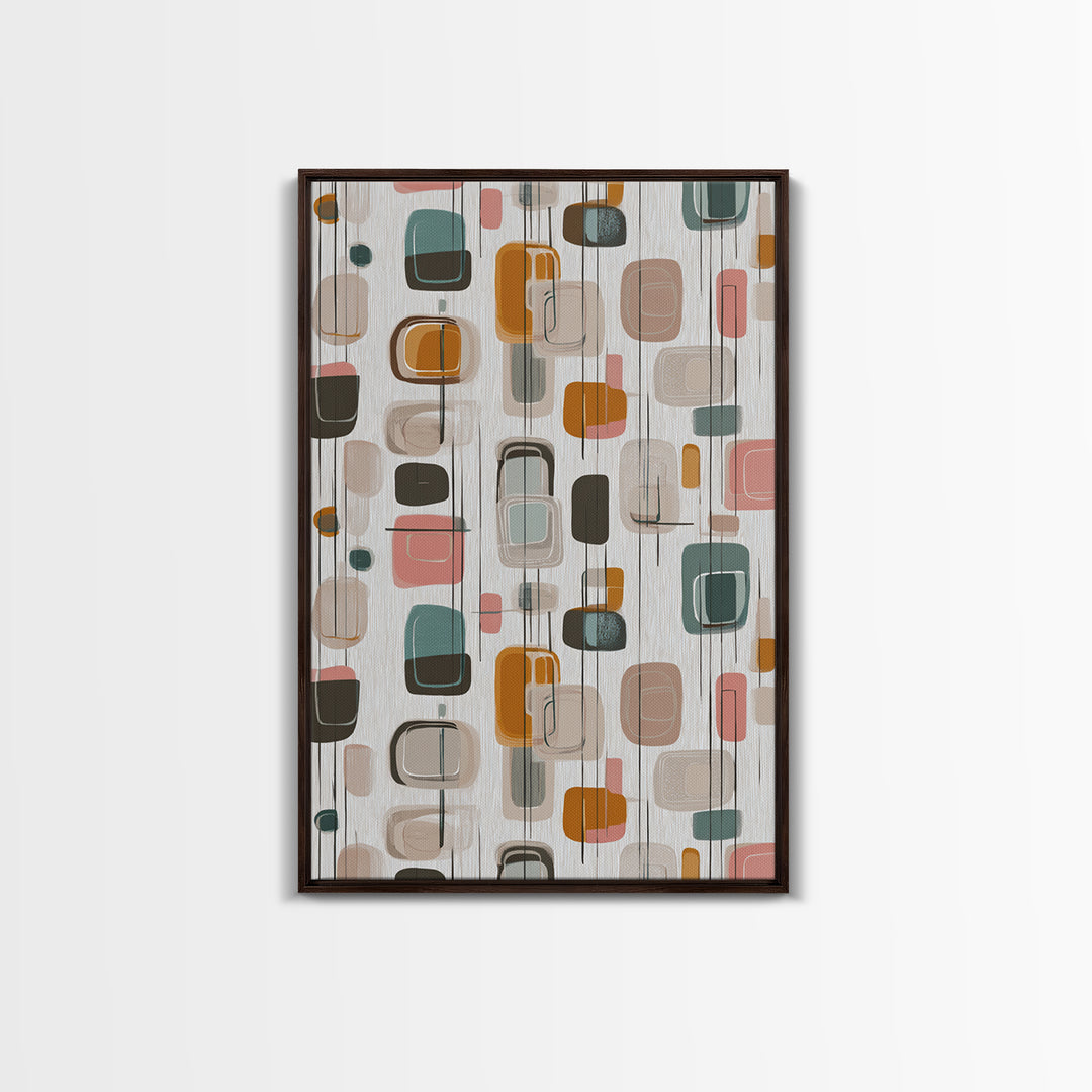 Muted Rounded Rectangle Pattern Wall Art, Midcentury Modern Abstract Poster, Scandinavian Decor, Geometric Home Art Print