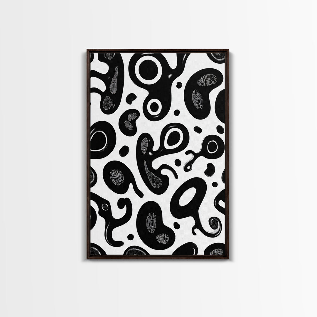 Black And White Amoeba Blob Wall Art, Modern Abstract Poster, Minimalist Retro Decor, Organic Shape Art Print For Home Decor