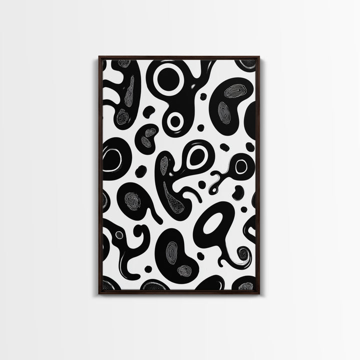 Black And White Amoeba Blob Wall Art, Modern Abstract Poster, Minimalist Retro Decor, Organic Shape Art Print For Home Decor