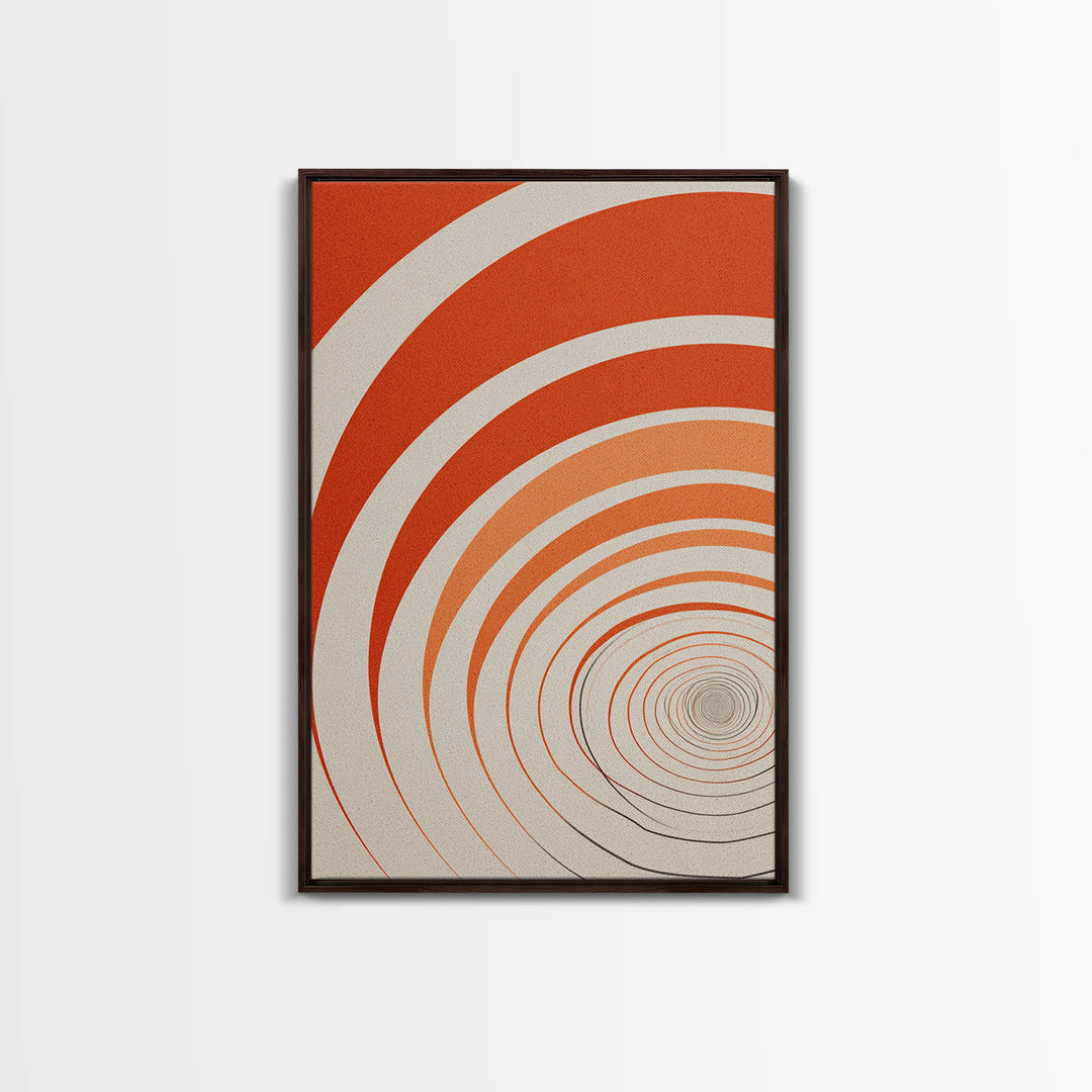 Orange Cream Spiral Tunnel Canvas Print, Op Art Wall Decor, Midcentury Modern Abstract Art, Retro Geometric Poster Print
