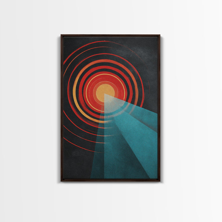 Red Target Sun With Blue Light Beams Wall Art, Modern Abstract Art, Retro Space Poster, Geometric Home Decor Print Gift Idea