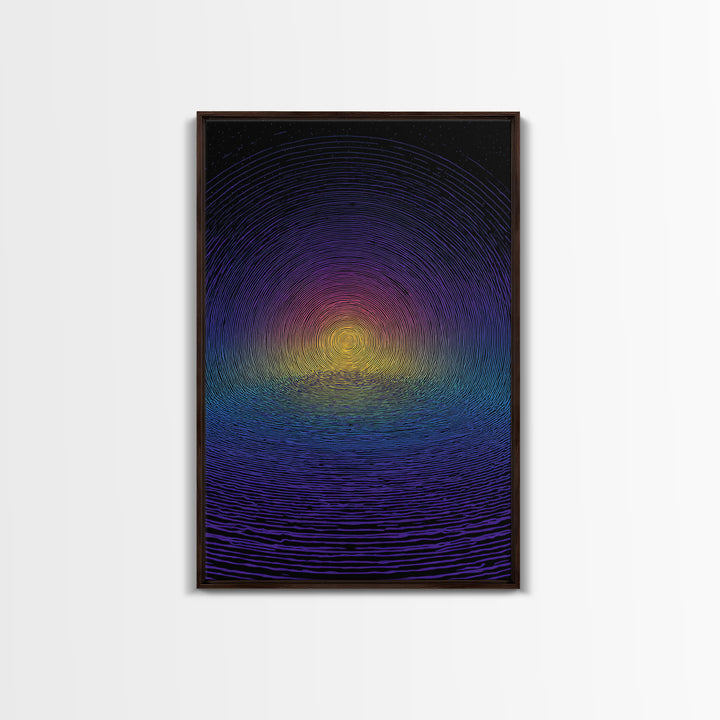 Blue Purple Ripple Sunset Canvas Print, Modern Abstract Wall Art, Retro Psychedelic Poster, Minimalist Home Decor Artwork
