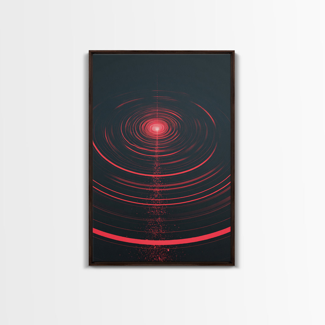 Red Cosmic Concentric Rings Abstract Wall Art, Modern Geometric Art Print, Sci Fi Retro Decor, Bold Black Living Room Decor
