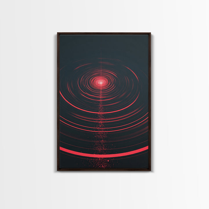 Red Cosmic Concentric Rings Abstract Wall Art, Modern Geometric Art Print, Sci Fi Retro Decor, Bold Black Living Room Decor