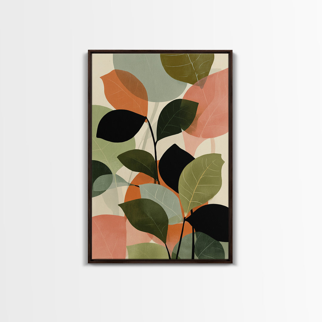 Soft Abstract Botanical Leaves Wall Art, Modern Midcentury Print, Sage Green Peach Decor, Minimalist Living Room Art Print