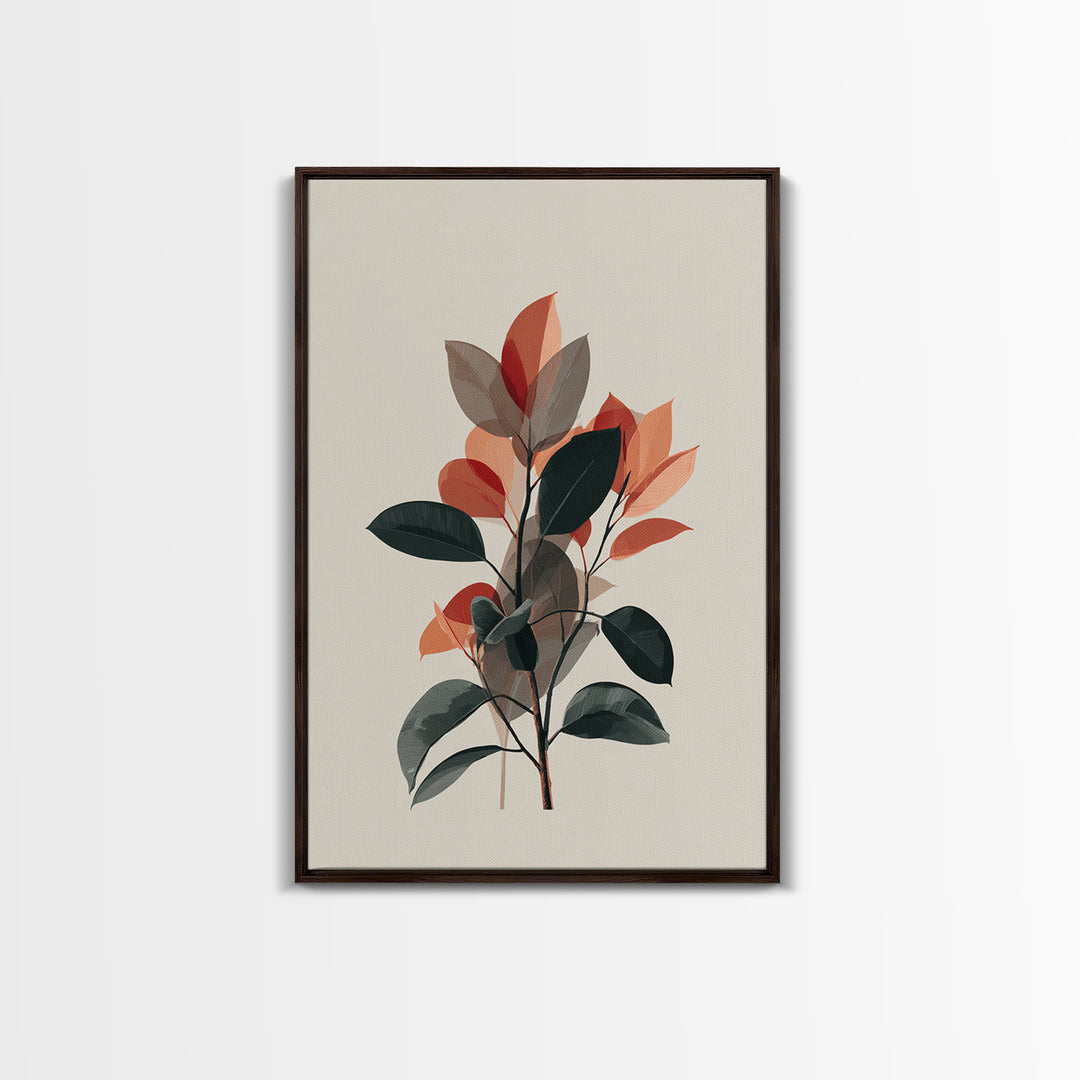 Orange Green Botanical Branch Wall Art, Midcentury Modern Leaf Print, Retro Nature Decor, Living Room Artwork, MCM Home Decor