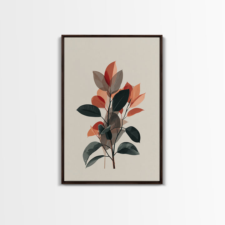 Orange Green Botanical Branch Wall Art, Midcentury Modern Leaf Print, Retro Nature Decor, Living Room Artwork, MCM Home Decor
