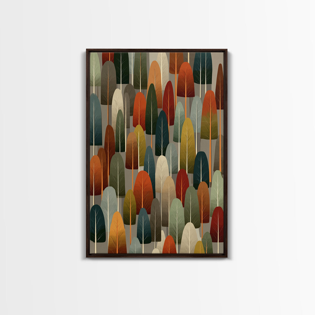 Retro Rounded Forest Pattern Wall Art, Midcentury Modern Tree Print, Earth Tone Geometric Decor, MCM Gallery Wall Art Print