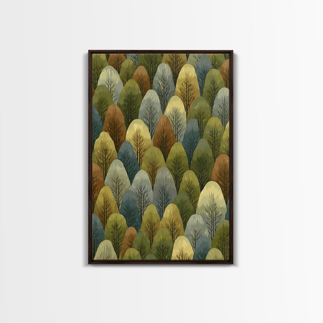 Layered Olive Forest Canopy Wall Art, Midcentury Tree Pattern Print, Nature Landscape Decor, Green Modern Wall Decor, Living Room Art