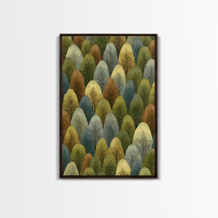 Layered Olive Forest Canopy Wall Art, Midcentury Tree Pattern Print, Nature Landscape Decor, Green Modern Wall Decor, Living Room Art