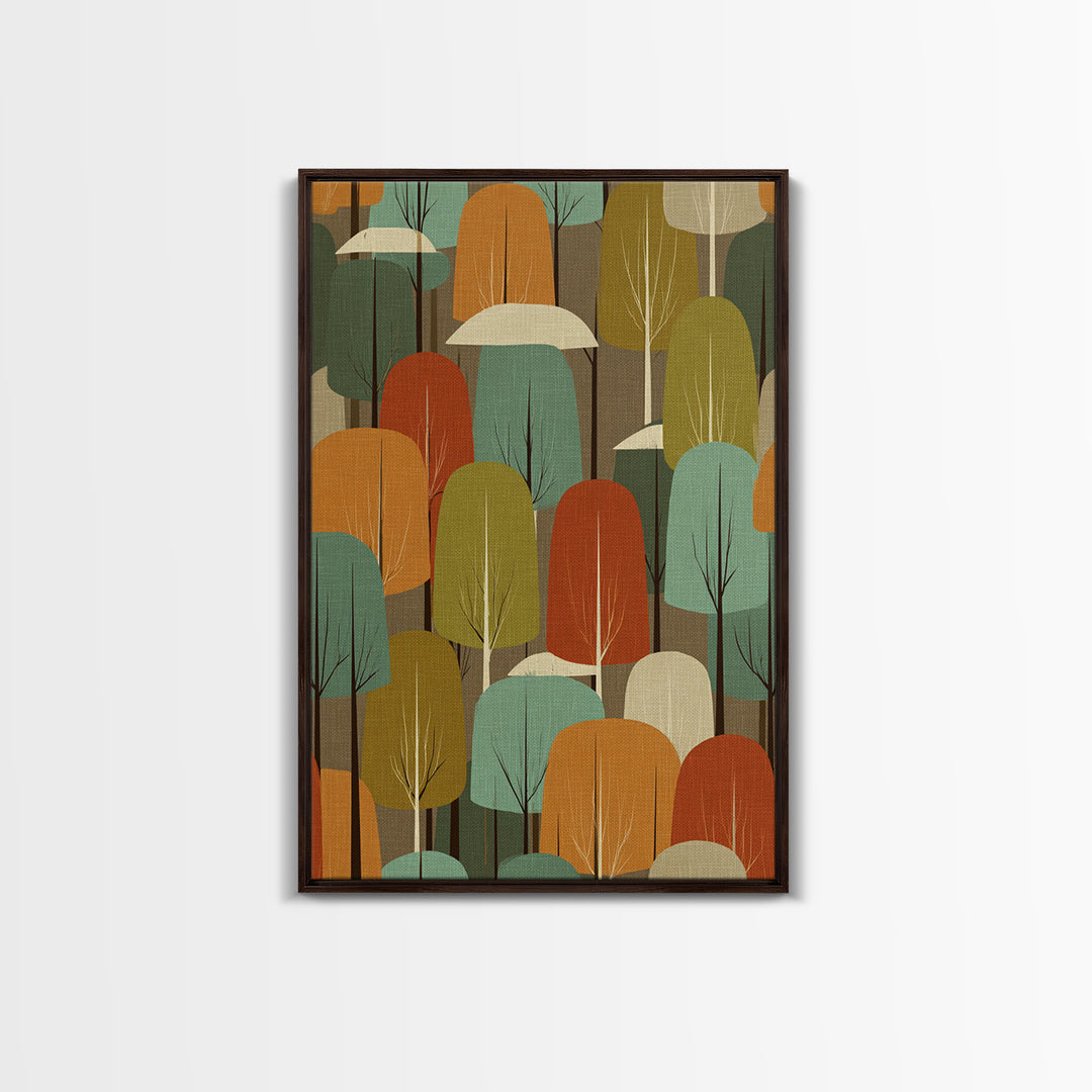 Textured Retro Tree Grove Canvas Print, Midcentury Modern Forest Art, Teal Orange Wall Decor, Atomic MCM Home Decor Poster