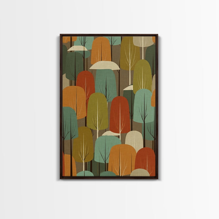 Textured Retro Tree Grove Canvas Print, Midcentury Modern Forest Art, Teal Orange Wall Decor, Atomic MCM Home Decor Poster