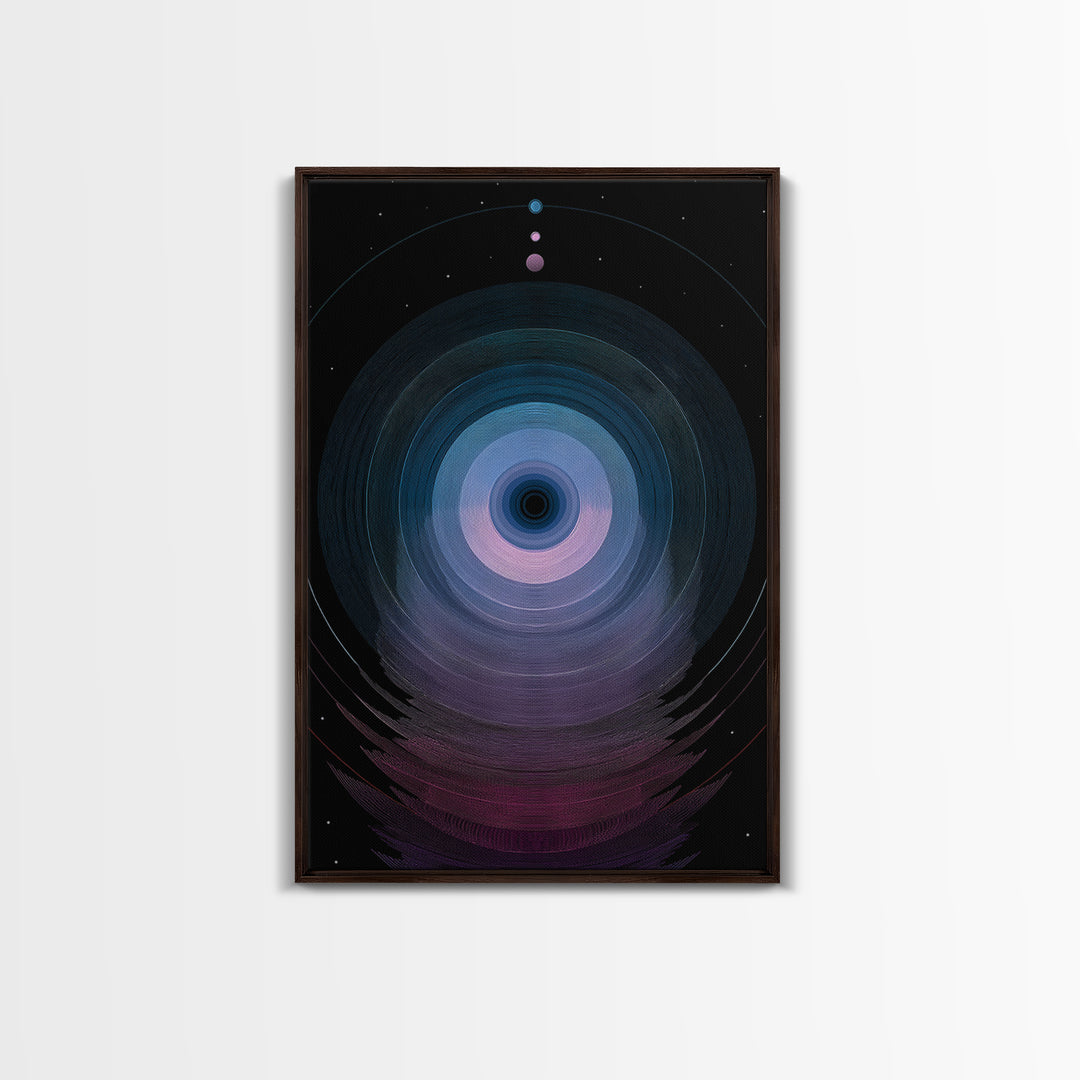 Cosmic Blue Orb Portal Canvas Print, Abstract Space Wall Art, Modern Digital Art Poster, Sci Fi Black Living Room Decor Print