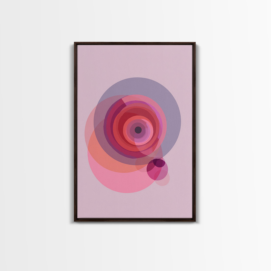Pink Concentric Circles Abstract Wall Art, Midcentury Modern Art Print, Geometric Wall Decor, Retro MCM Living Room Decor