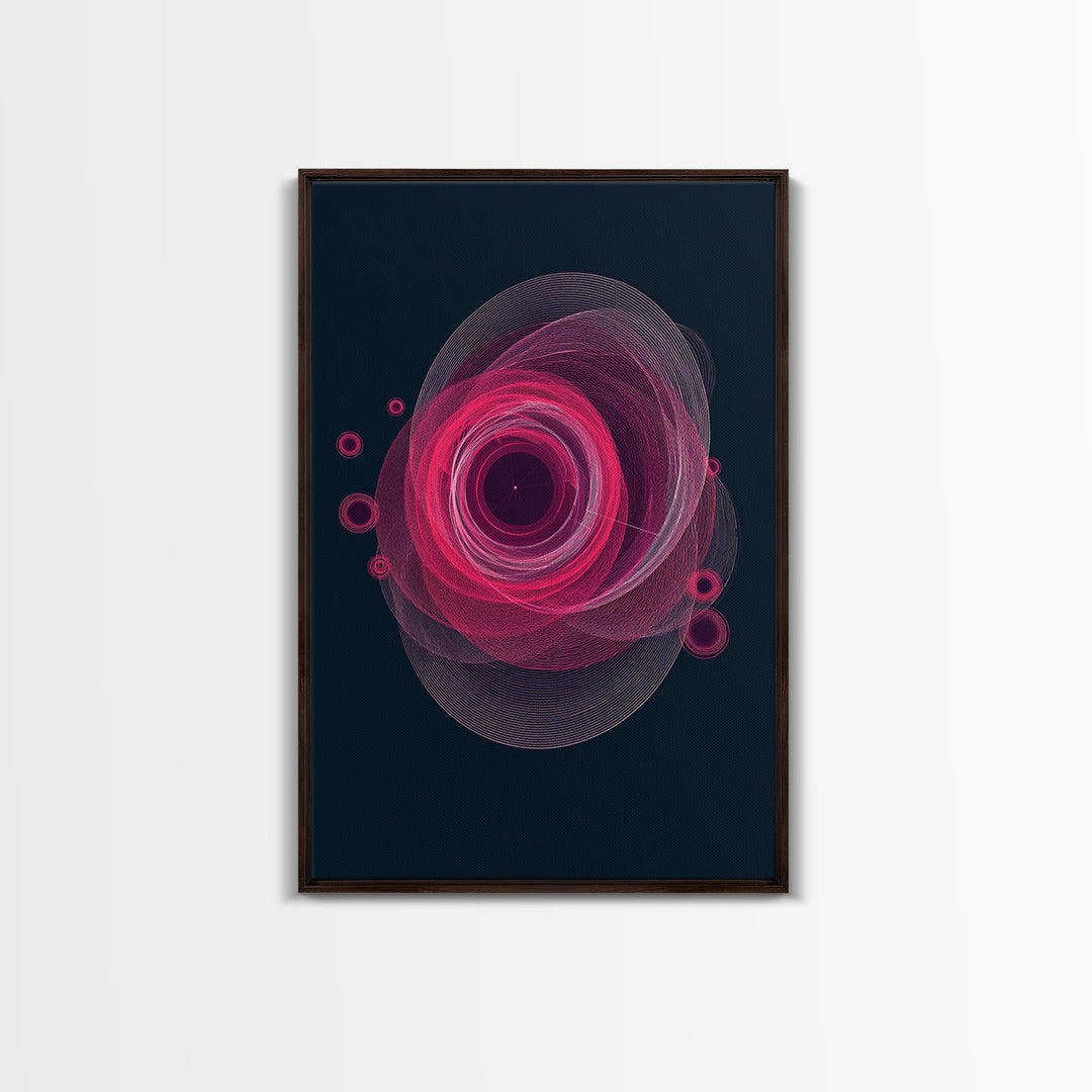 Magenta Spiral Wireframe Abstract Wall Art, Modern Geometric Art Print, Retro Futuristic Decor, Dark Blue MCM Gallery Poster