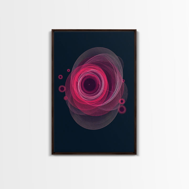 Magenta Spiral Wireframe Abstract Wall Art, Modern Geometric Art Print, Retro Futuristic Decor, Dark Blue MCM Gallery Poster