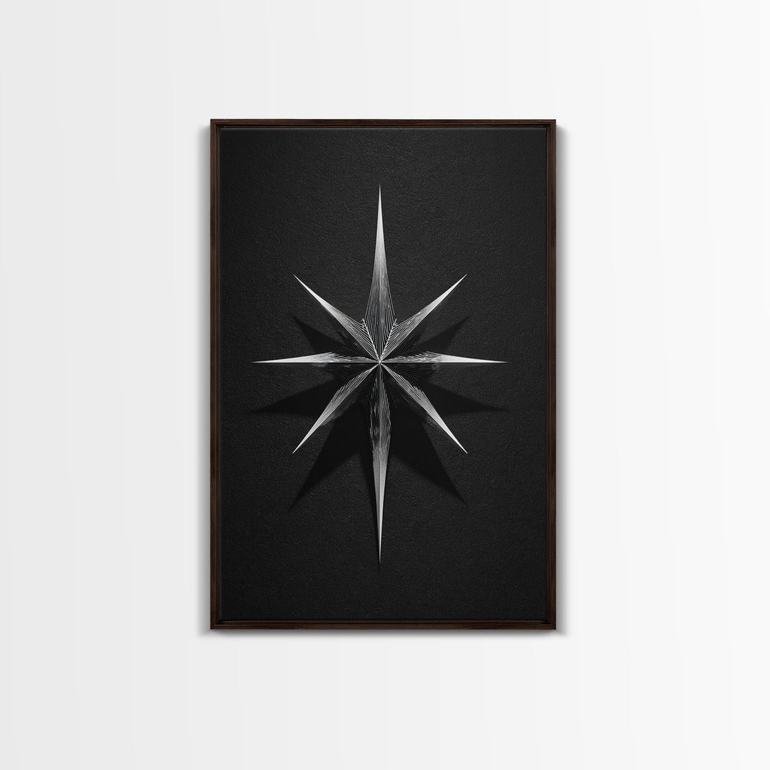 Black Silver Eight Point Starburst Wall Art, Midcentury Modern Art, Geometric Wall Decor, Minimalist Print, Office Decor