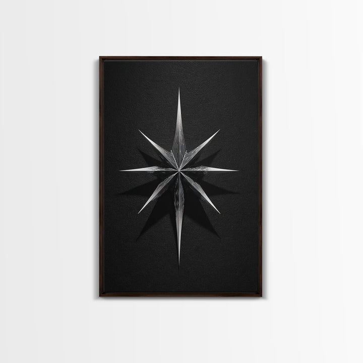 Black Silver Eight Point Starburst Wall Art, Midcentury Modern Art, Geometric Wall Decor, Minimalist Print, Office Decor